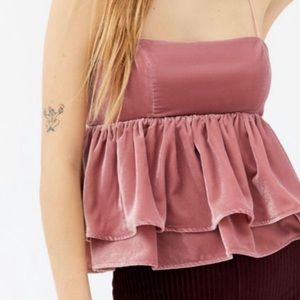 Urban Outfitters Velvet Ruffle Peplum Top